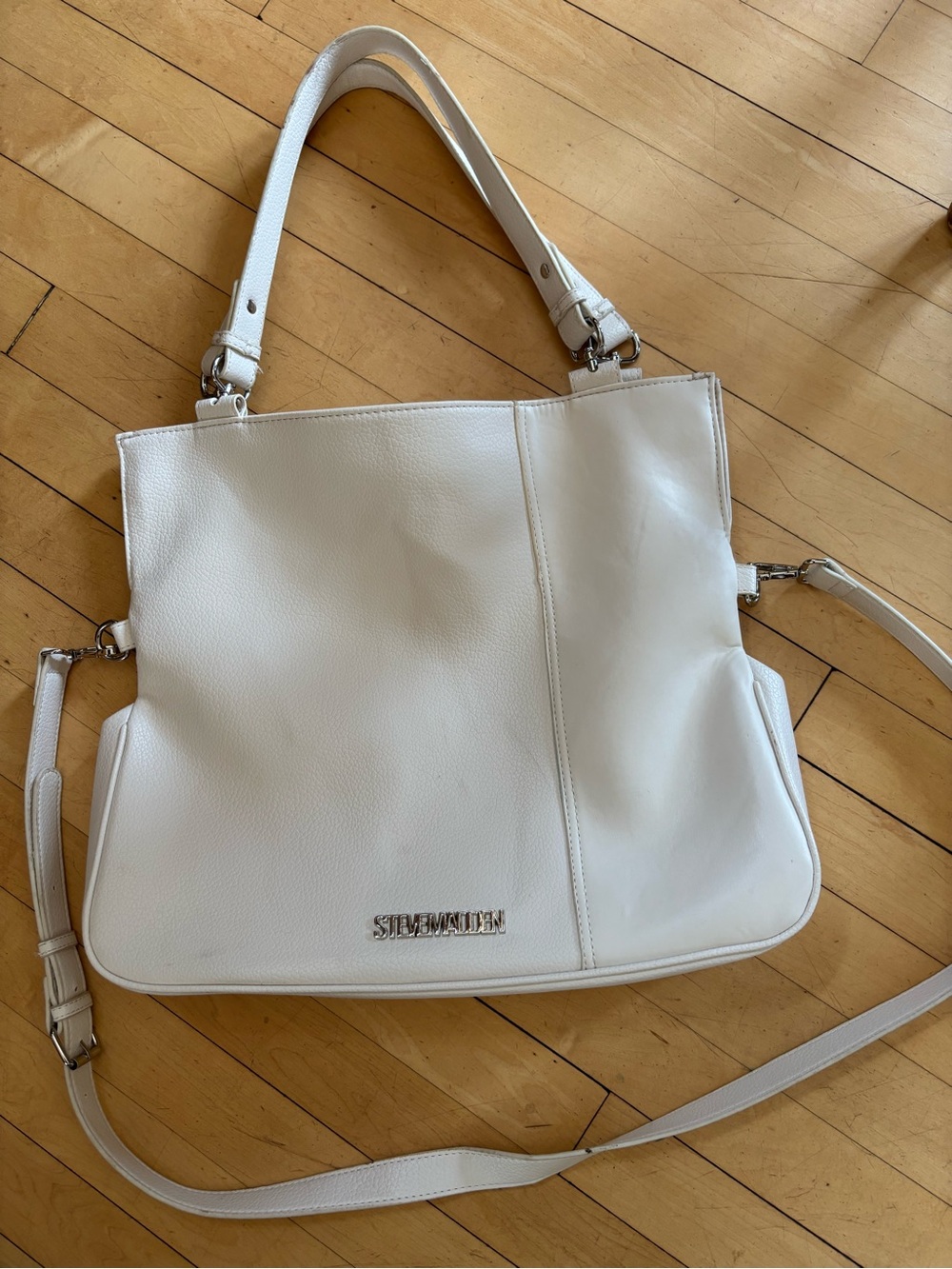 Steve Madden White Leather Shoulder Tote